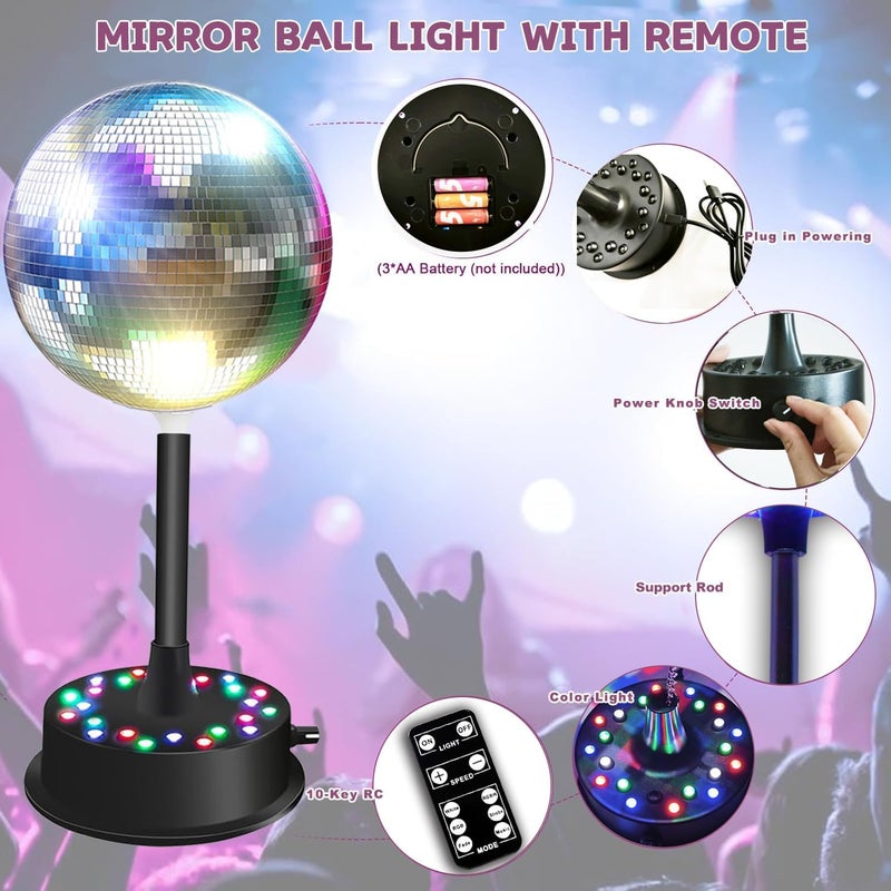 DGRIVERGOD ضوء كرة مرآة دوارة RGBW عن بُعد، سرعة قابلة للتعديل 5-10RPM، 23 LED ديسكو موتور مع كرة مرآة 6" لتزيين حفلات عيد الميلاد - Image 5